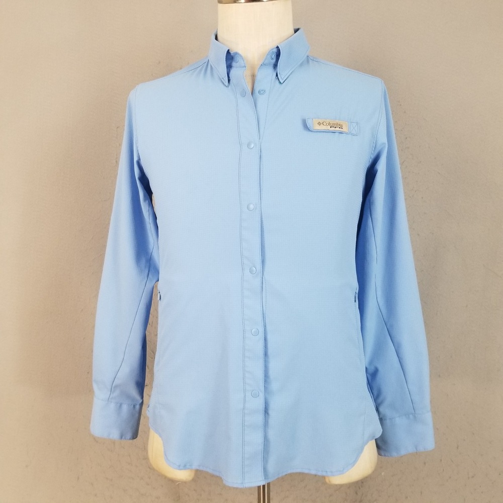 Columbia Shirt Womens M Blue PFG Tamiami II Fishing Omni-Shade Ripstop